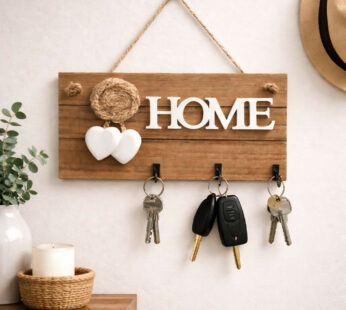 Wooden HOME Key Holder Wall Mount with 3 Hooks Organizer