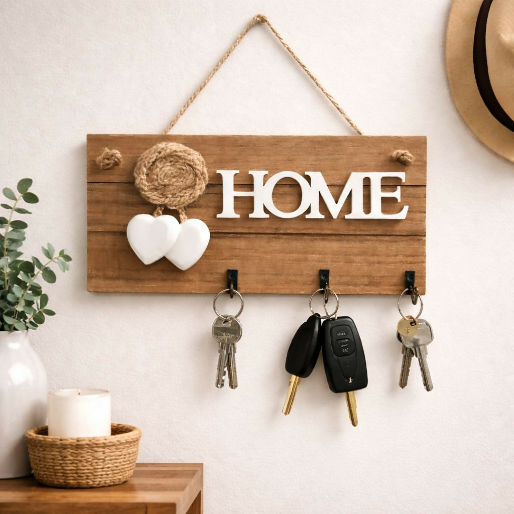 Premium Wooden HOME Key Holder Wall Mount with 3 Hooks Organizer - Buy Online at Alikart