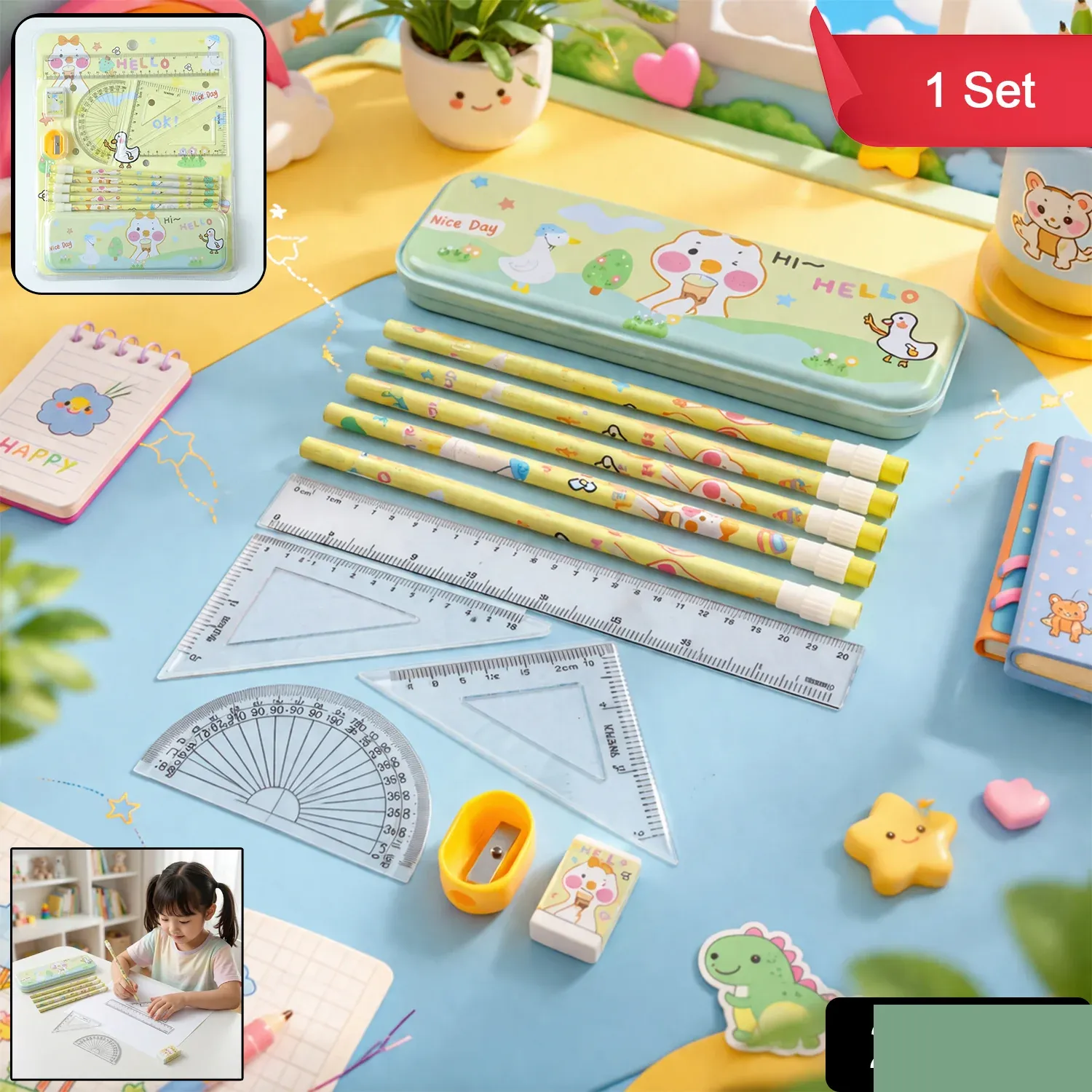 Cartoon Geometry Box Set – Fun & Organised School Supplies - Detailed Feature View 1