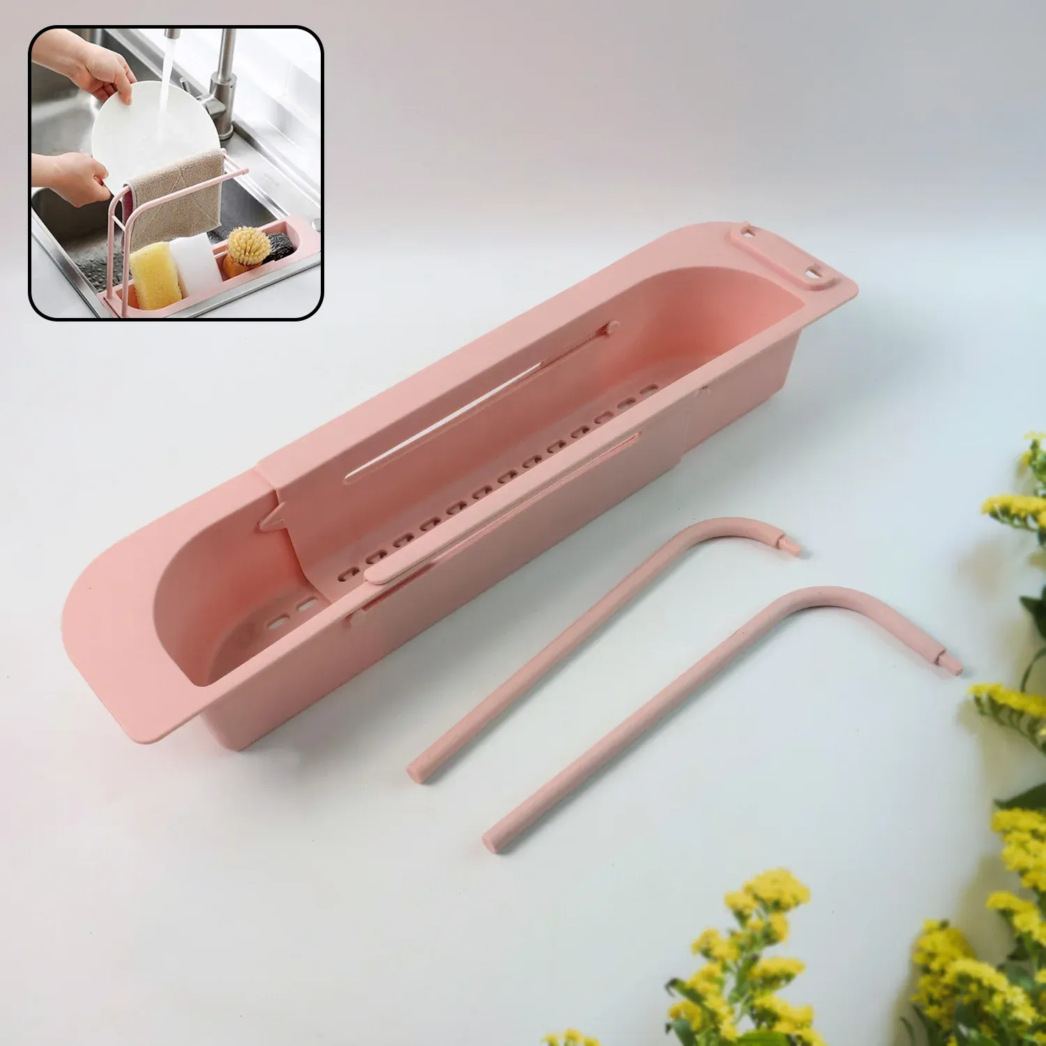 Expandable Sink Caddy – Dual Towel Bars & Drip Tray for Kitchen - Detailed Feature View 5