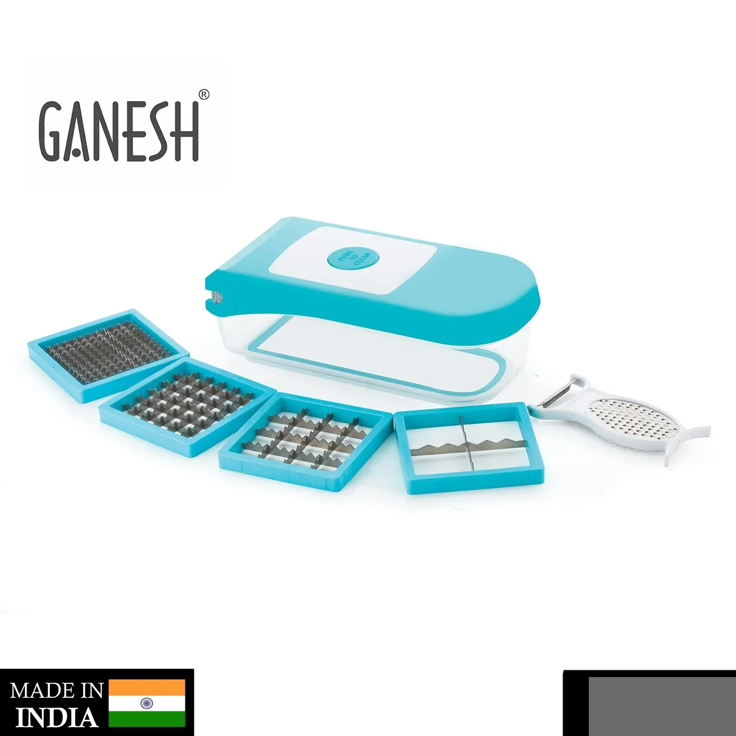 Ganesh 7-in-1 Blue Plastic Vegetable Dicer with Stainless Steel Blades - Detailed Feature View 7