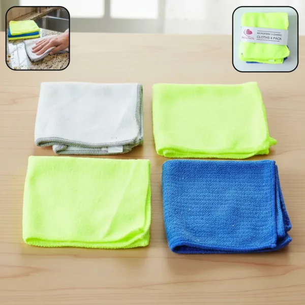 Multipurpose Microfiber Cleaning Cloths – 4 Pack, Soft & Absorbent