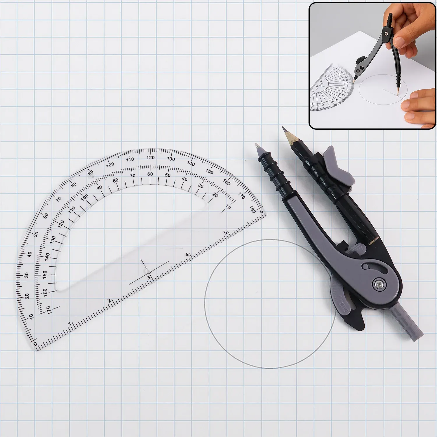 Premium 2-Piece Geometry Protractor Set with Lock and Transparent Protractor - Buy Online at Alikart