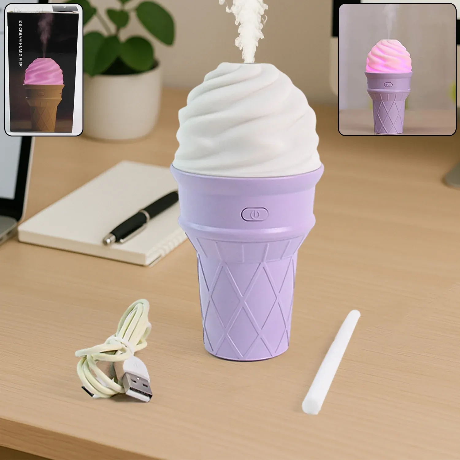 Premium Ice Cream Cone Humidifier – Portable Cool Mist Air Freshener - Buy Online at Alikart