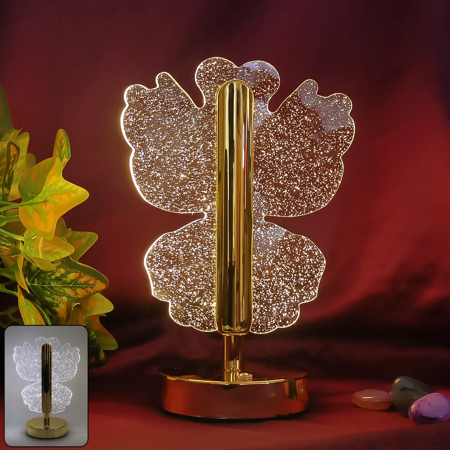 Premium Luxury Crystal Four-Leaf Clover Table Lamp with USB Recharge - Buy Online at Alikart