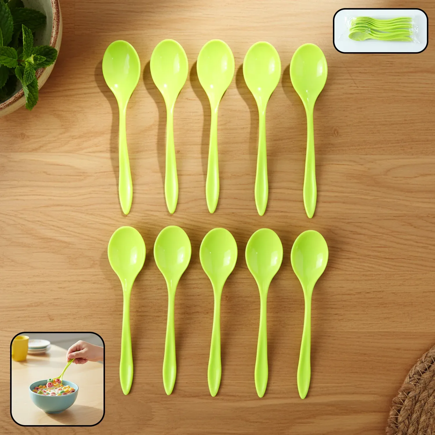 Premium Set of 10 Fancy Plastic Spoons for Eating & Serving - Buy Online at Alikart