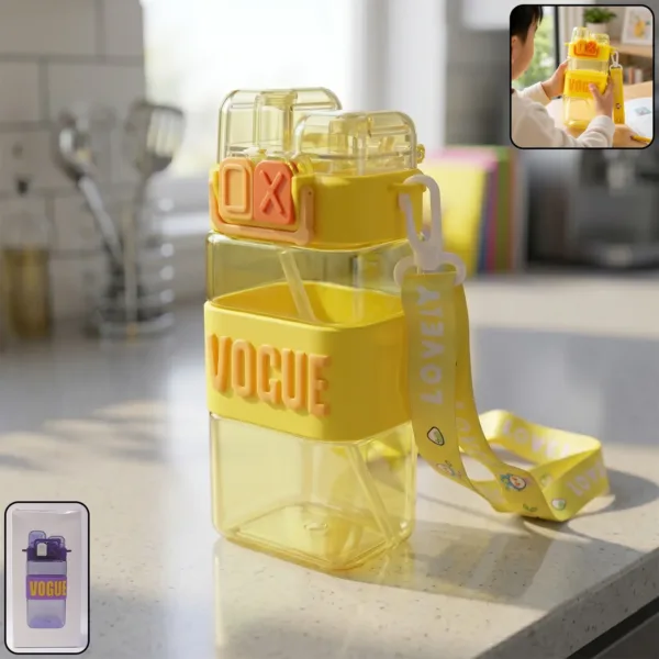 Stylish Kids Plastic Water Bottle with Straw & Leakproof Lid 500ML