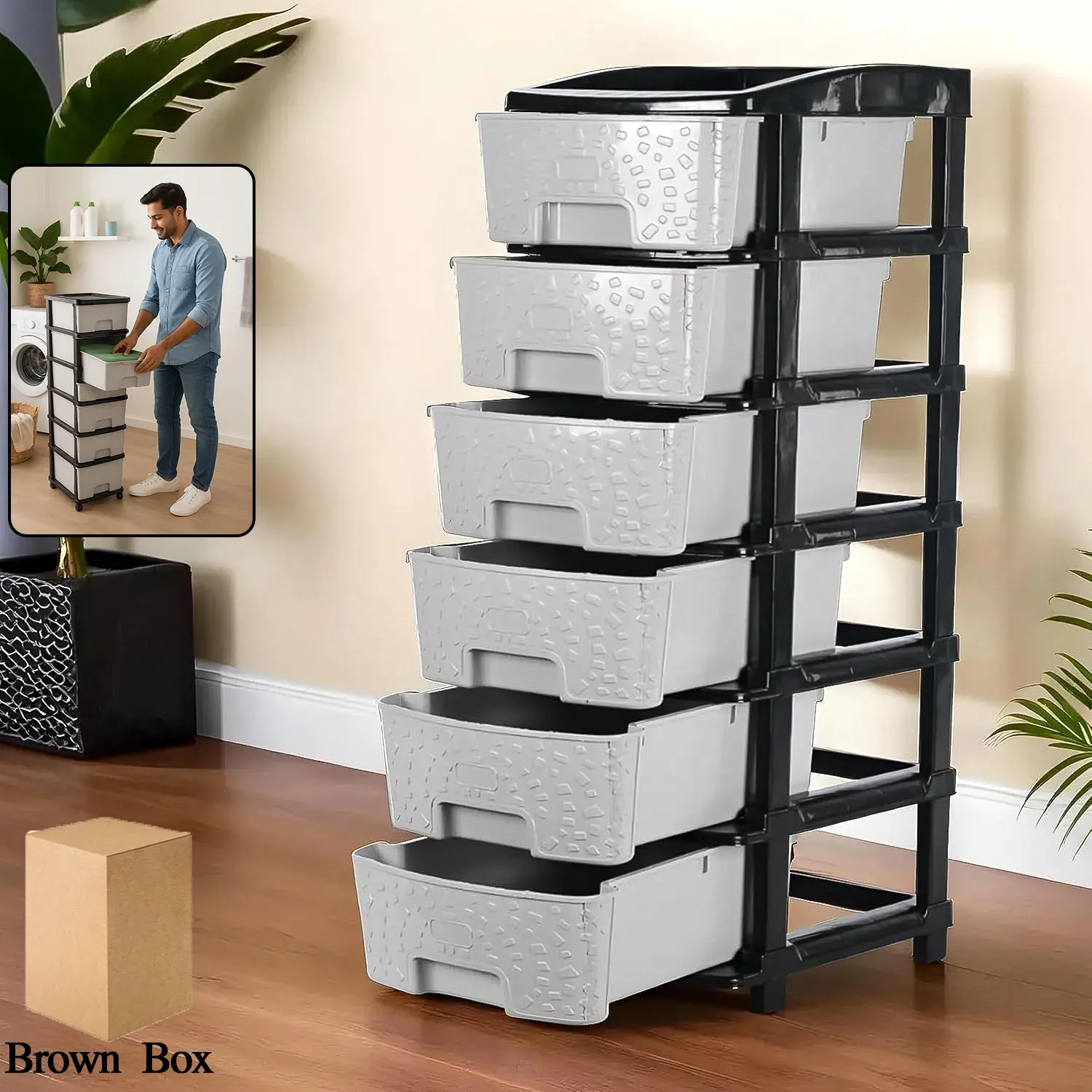 Premium Plastic Drawer Organizer – 6-Layer Stone Texture Storage Cabinet - Buy Online at Alikart
