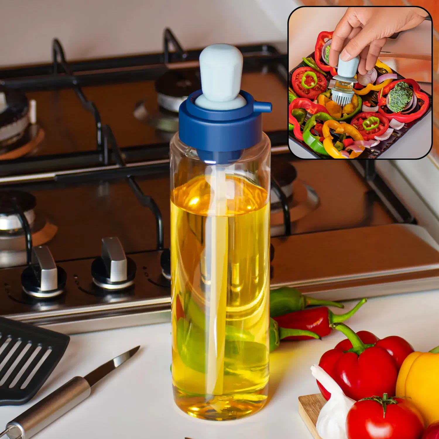 Premium 2-in-1 Transparent Oil Dispenser with Silicone Dropper & Brush - 1L - Buy Online at Alikart