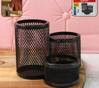 Khyati Trio Metal Mesh Pen Stand – 3-in-1 Round Desk Organizer Set