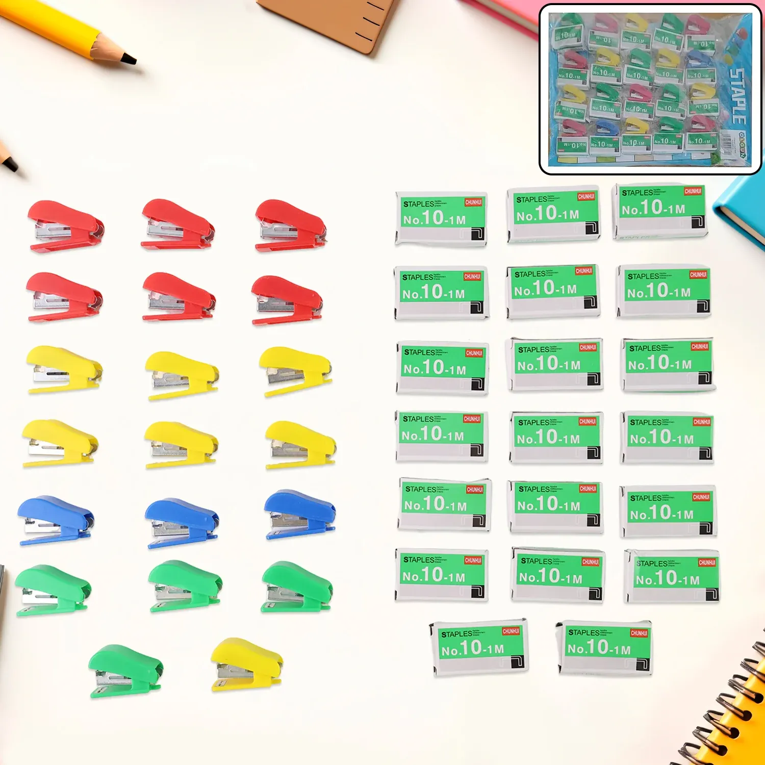 Mini Stapler Set Staples – Assorted Colors | No.10 Staplers with Pins (20 pcs Set) - Detailed Feature View 2