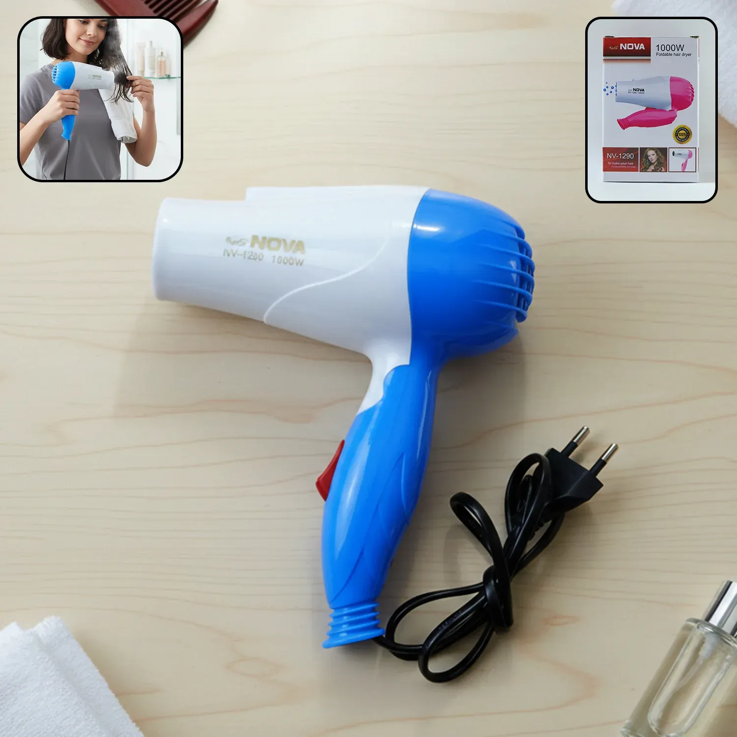 Premium Foldable Hair Dryer with Dual Speed Setting (1 Pc, 1000W) - Buy Online at Alikart