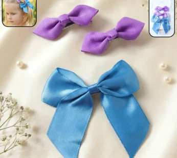 Elegant Satin Ribbon Bow Hair Clips Set for Girls – 3 Pc
