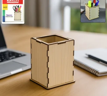 Khyati Square Wooden Pen Stand – Elegant Desk Organizer