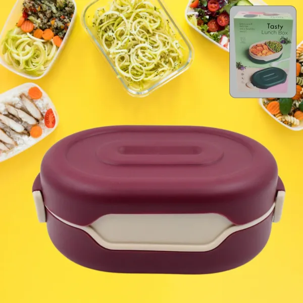 Airtight 2-Compartment Food Grade Tiffin Box with 2-in-1 Spoon