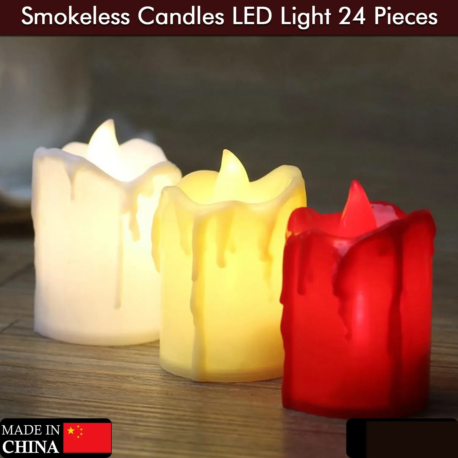 Flameless LED Candles – 24pc Multicolor Melted Design | Fresova - Detailed Feature View 1