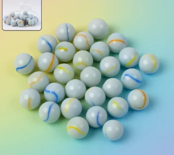 Glass Marbles Pack of 30 – Classic White with Colorful Swirls
