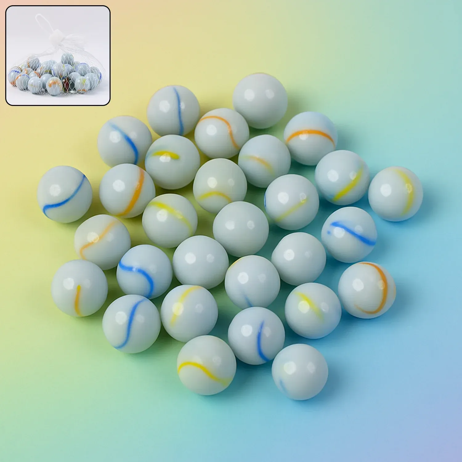 Premium Glass Marbles Pack of 30 – Classic White with Colorful Swirls - Buy Online at Alikart