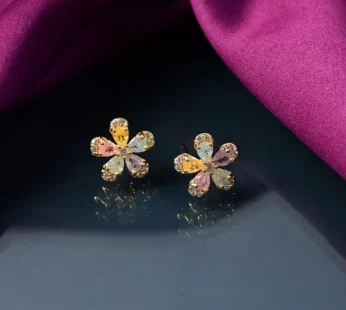 Multicolor Crystal Petal Flower Stud Earrings with Gold Finish for Women