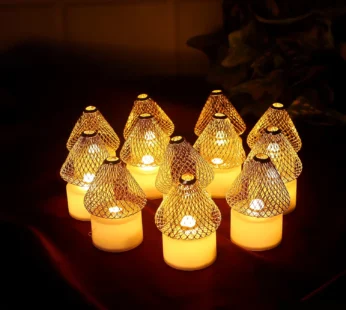LED Flameless Candle Lights – Set of 12 with Golden Net Cover