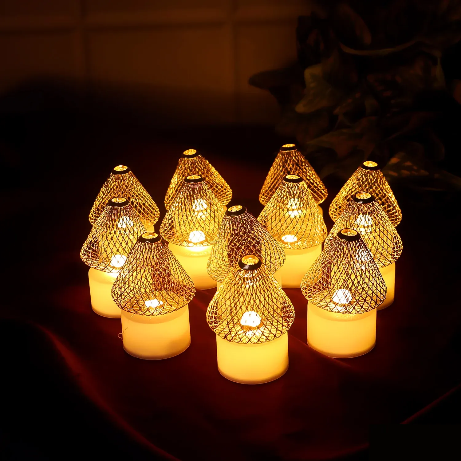 Premium LED Flameless Candle Lights – Set of 12 with Golden Net Cover - Buy Online at Alikart