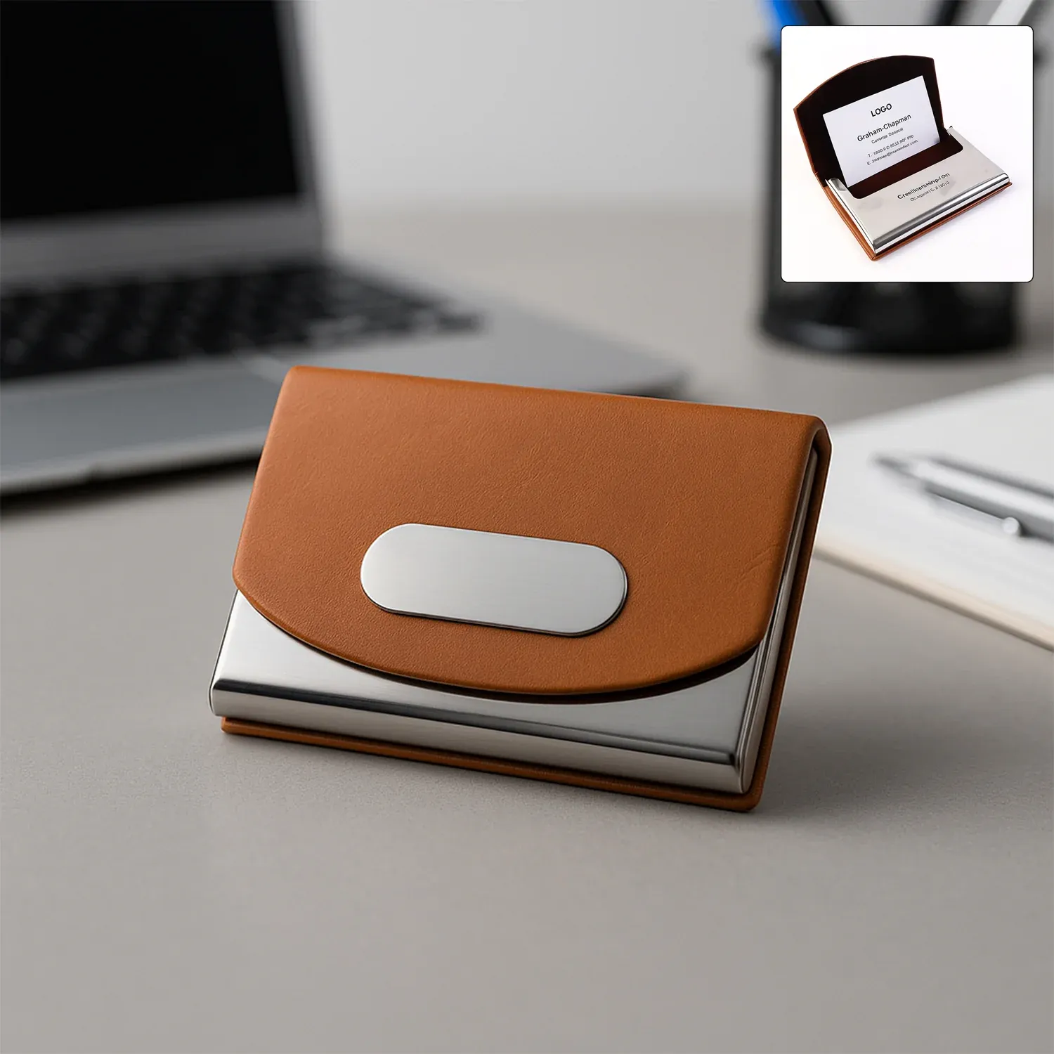 Premium Premium Leather & Stainless Steel Business Card Holder - Buy Online at Alikart