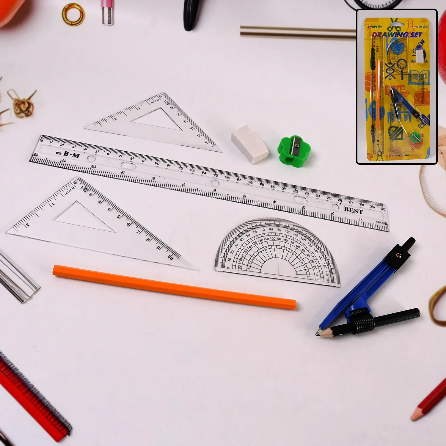 Premium 9 in 1 Stationery Set for School Student Office, Draft Rulers - Buy Online at Alikart