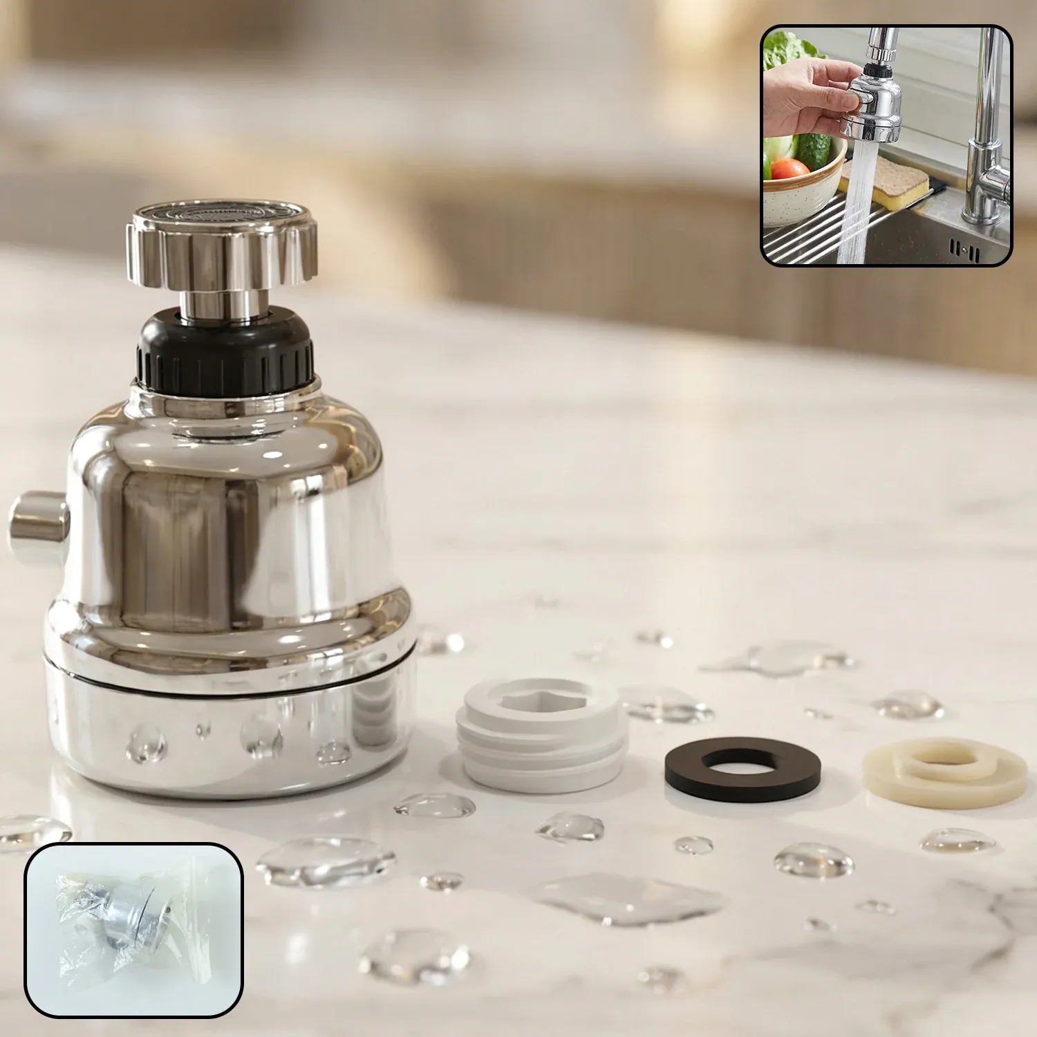 Premium 360° Rotating Kitchen Faucet Sprayer Head with 3 Water Modes - Buy Online at Alikart