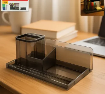 Khyati Desk Organizer – Elegant Smoke Grey Multi-Compartment Stationery Holder