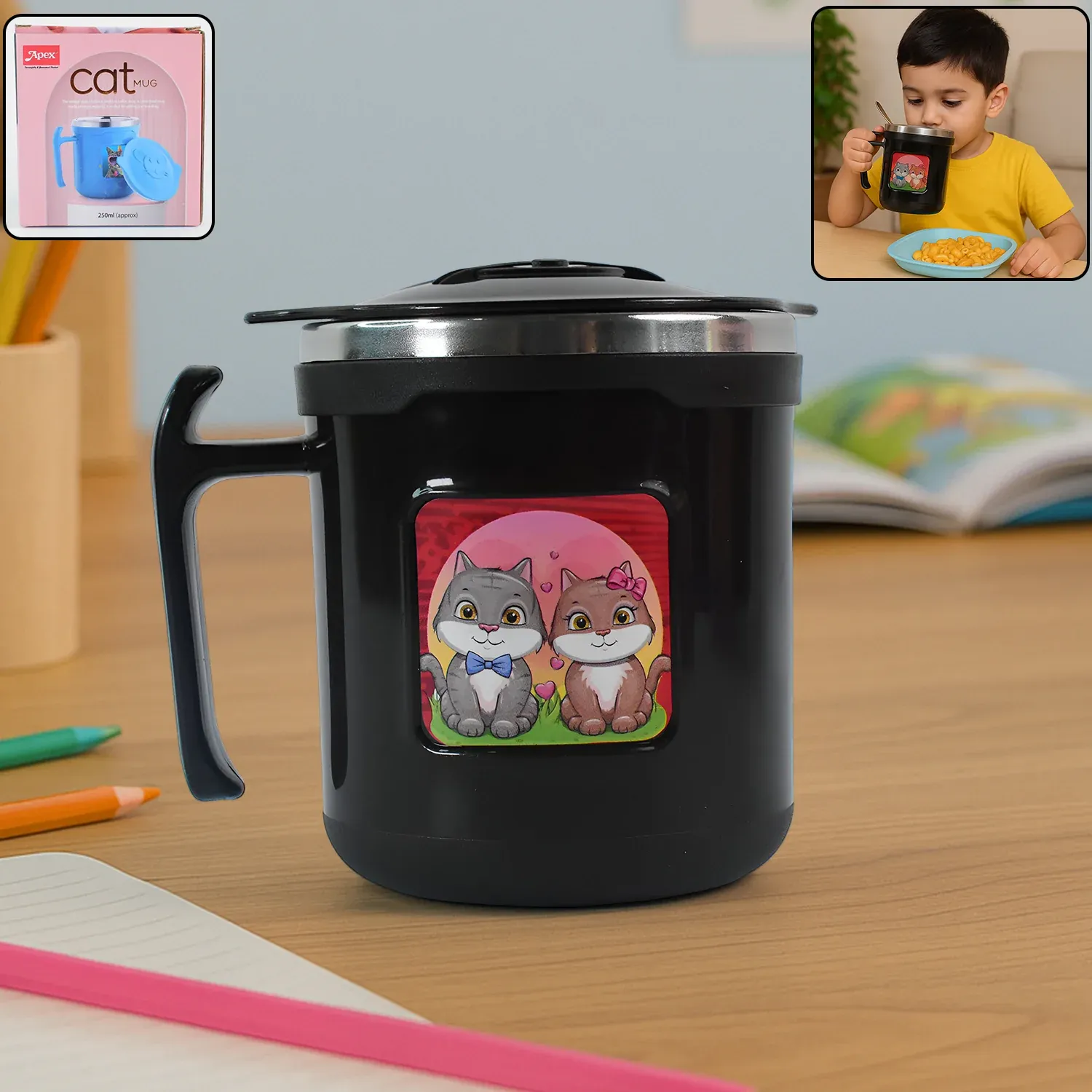 Cat Mug – 250 ml Insulated Stainless Steel for Kids & Gifting - Detailed Feature View 2