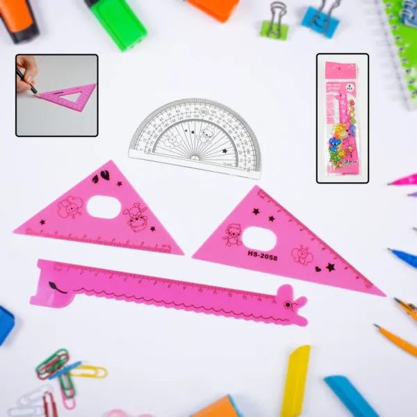 4 Pc Cute Cartoon Giraffe Plastic Ruler Set with CM & Inch