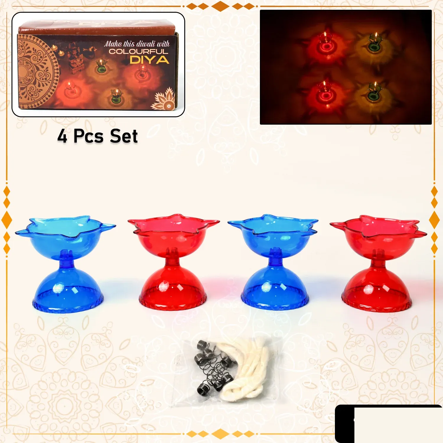 Reflection Diya Set – Multi-Shape Colourful Candle Cups | Indo Glow - Detailed Feature View 1
