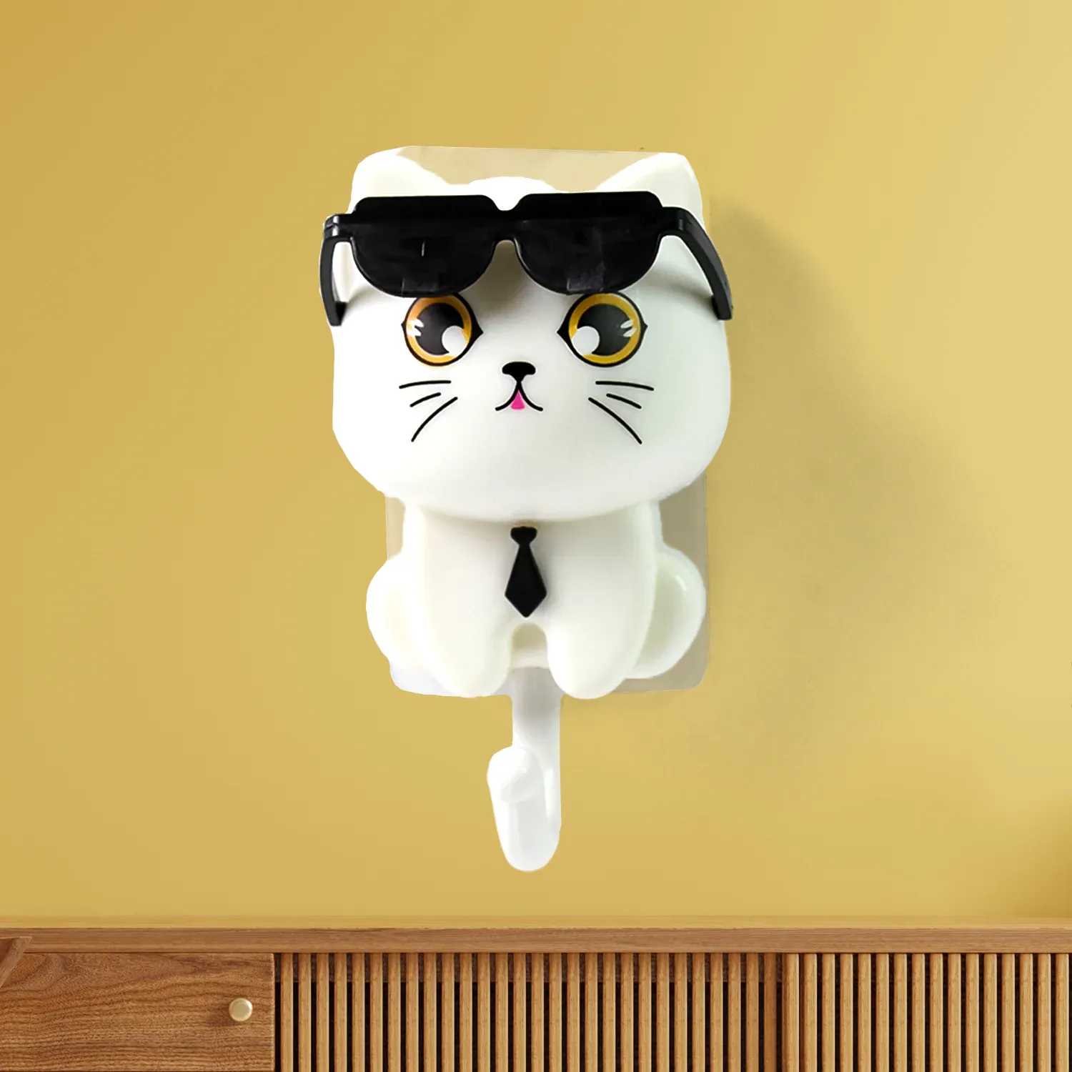 Premium Cat Wall Hook – Cute Sunglasses Design, Self-Adhesive | Styleva - Buy Online at Alikart