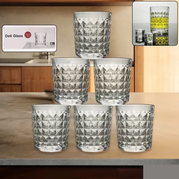 Premium Crystal-Style Glass Tumbler Set (6 Pc / 210 ML)