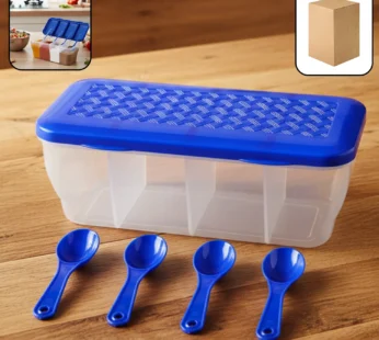 Airtight 4-Section Storage Container – Spice Jar with Spoons | Tidy Table