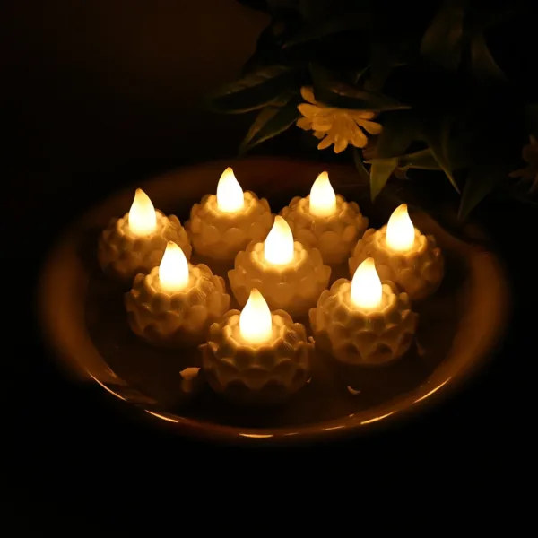Lotus Shaped LED Flameless Tealight Candles – (8 Pc)