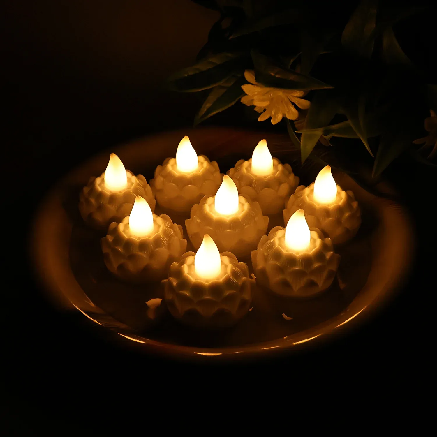 Premium Lotus Shaped LED Flameless Tealight Candles - (8 Pc) - Buy Online at Alikart