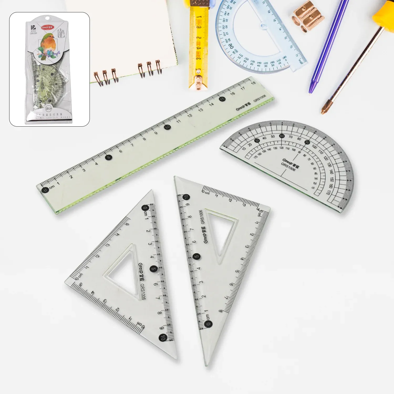 Premium 4-Piece Geometry Set, Triangle Ruler Protractor Straight Ruler - Buy Online at Alikart