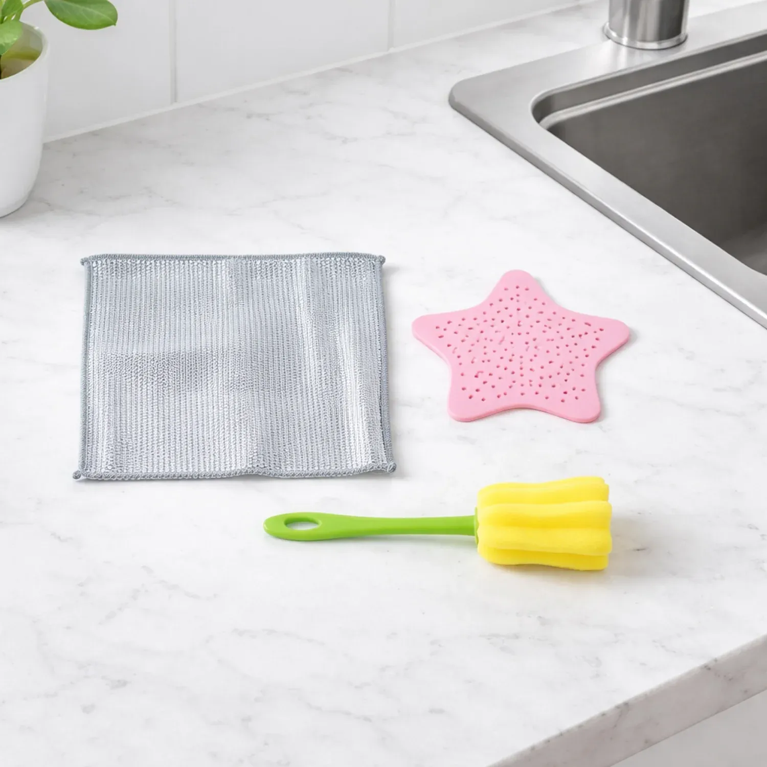 Premium Kitchen Cleaning Set – 3-in-1 Combo with Scrub Pad & Bottle Brush - Buy Online at Alikart