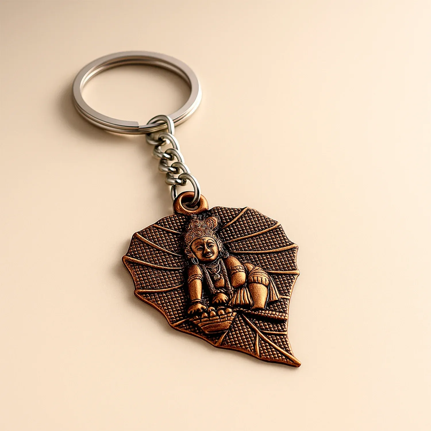 Premium Antique Bronze Bal Krishna Peepal Leaf Metal Keychain – 1 Pc - Buy Online at Alikart