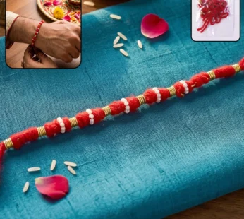 Handmade Red Rakhi with White Beads – Traditional Celebration Accessory