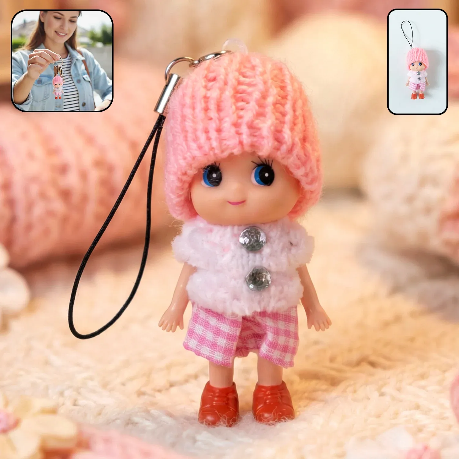 Premium Mini Doll Keychain – Adorable Soft Knitted Cap & Vibrant Design - Buy Online at Alikart