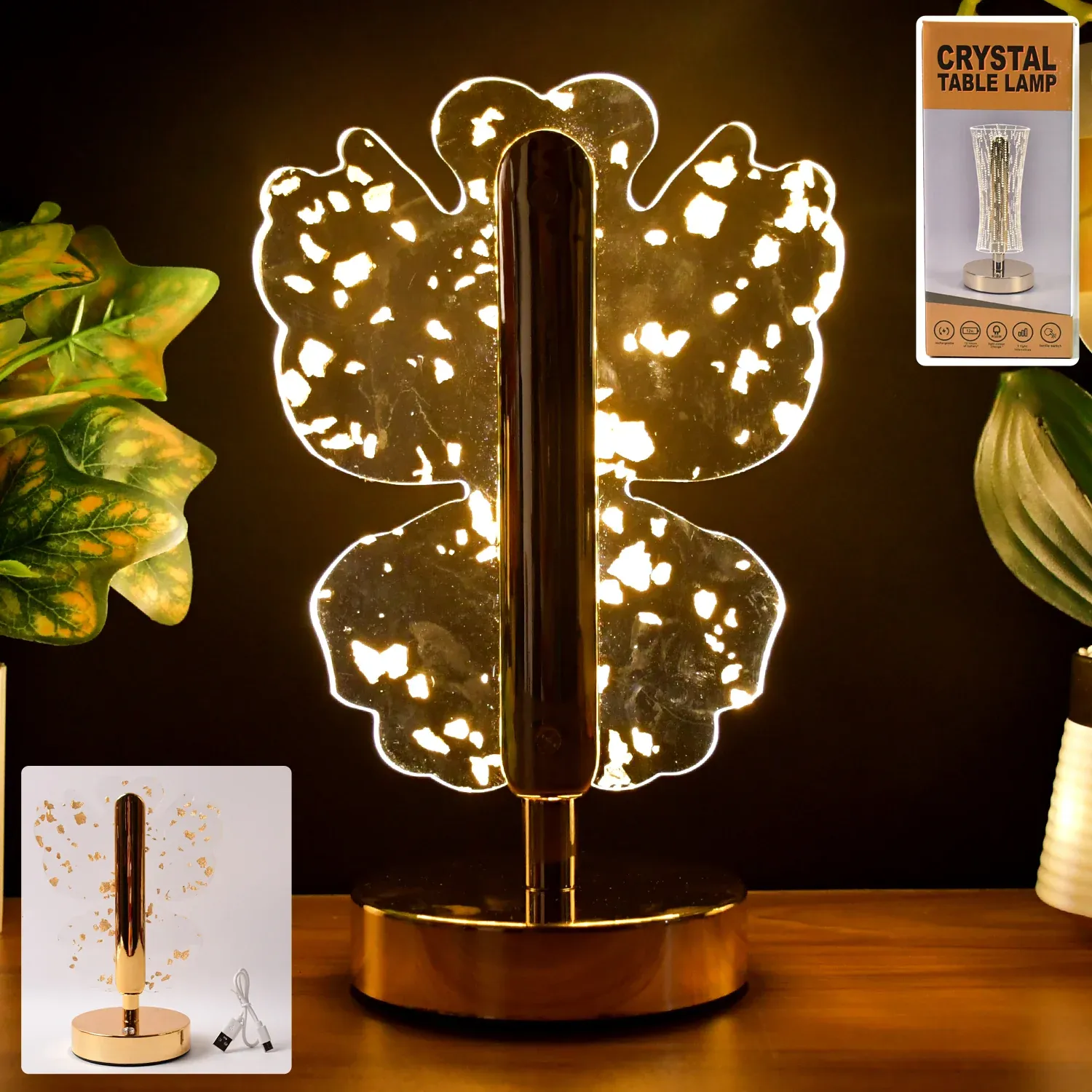 Premium Luxury Golden Crystal LED Table Lamp (1 Pc) - Buy Online at Alikart