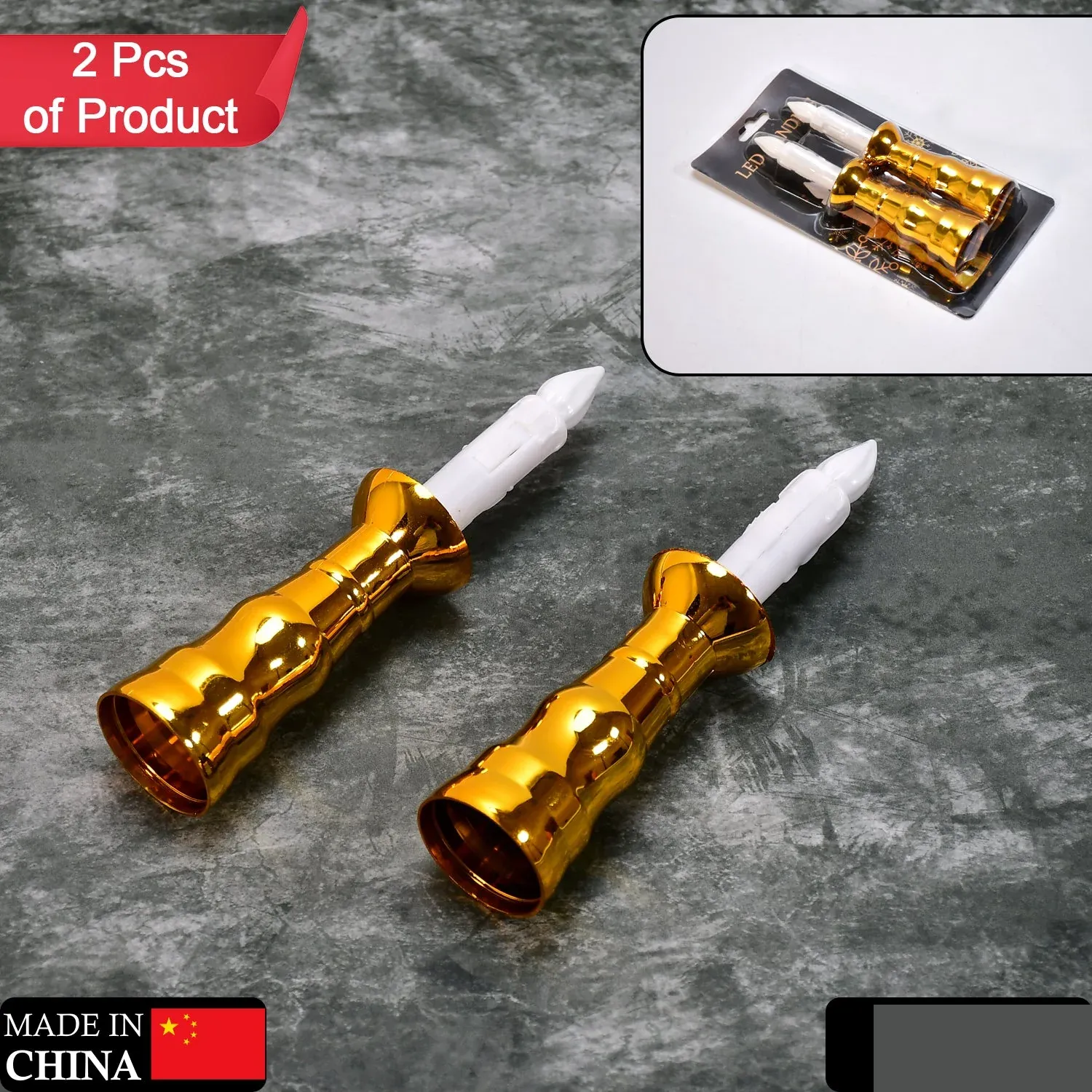 2pcs Flameless LED Candle Lights with Gold Base & Suction Cups - Detailed Feature View 1
