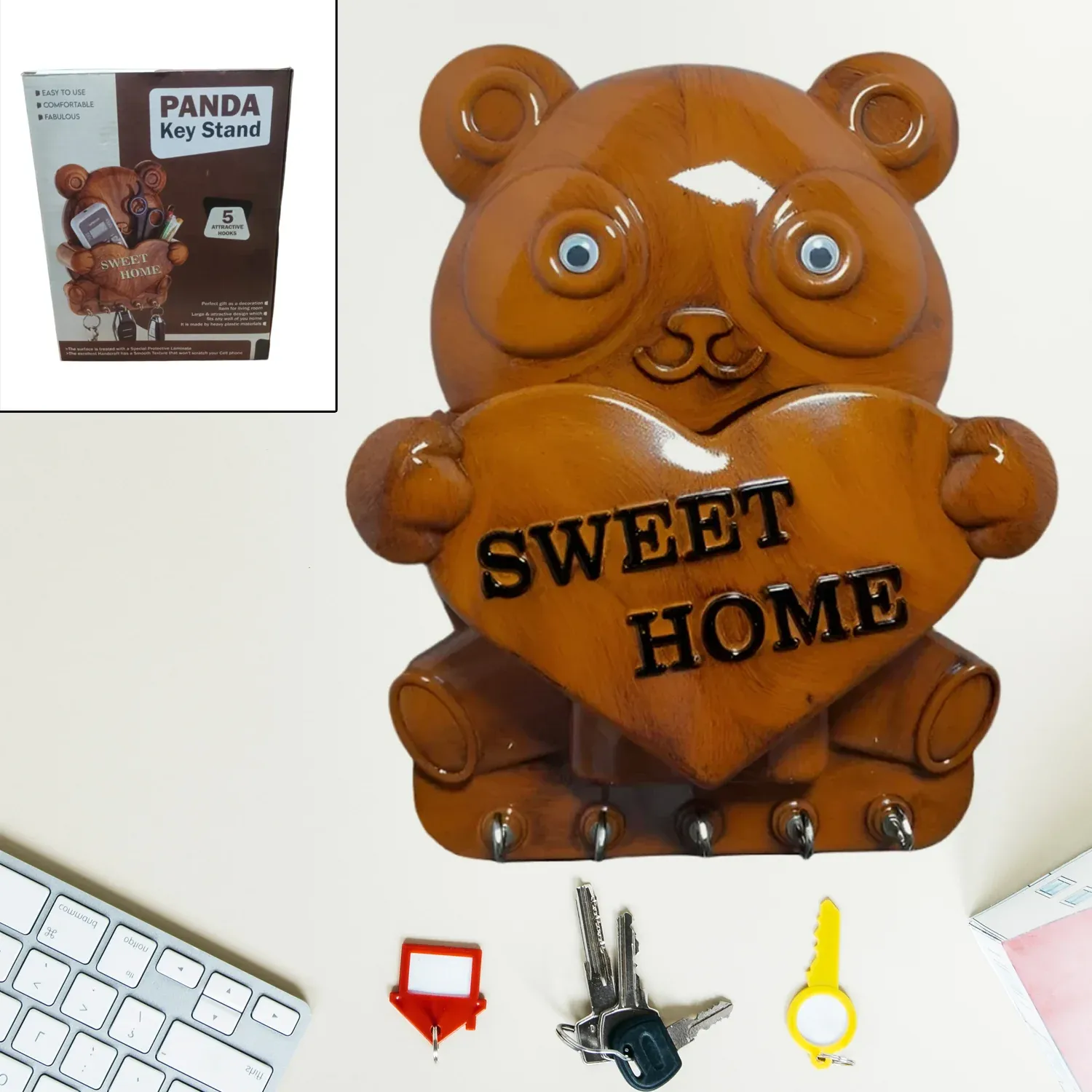 Premium Panda Key Holder – 5-Hook Wall Mount Organiser | GlimmerHome - Buy Online at Alikart