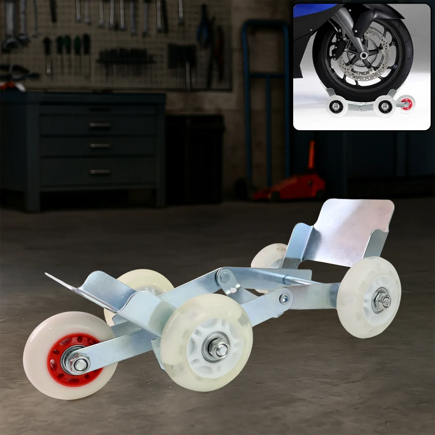 Premium Motorcycle Front Wheel Parking Roller Stand – Heavy-Duty Metal Frame - Buy Online at Alikart