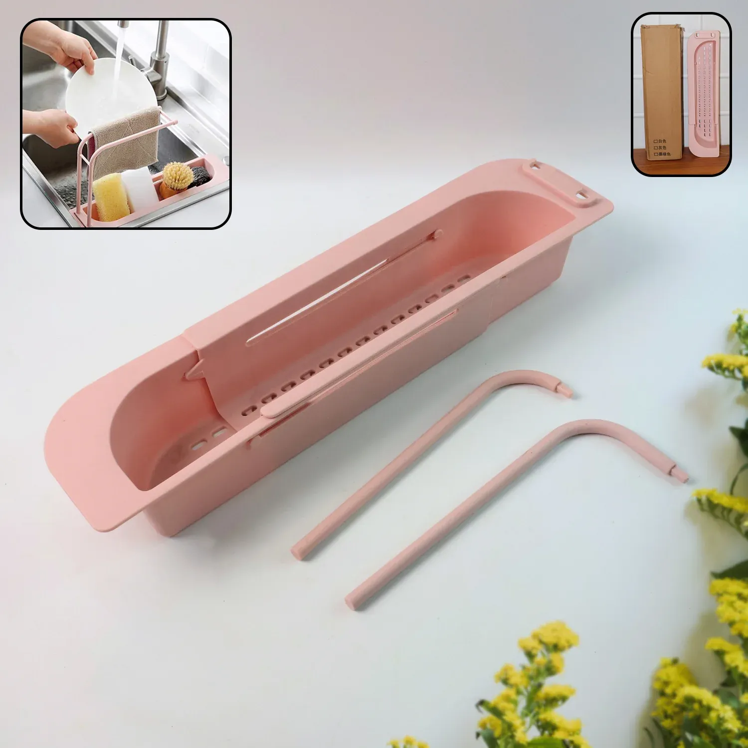 Premium Expandable Sink Caddy – Dual Towel Bars & Drip Tray for Kitchen - Buy Online at Alikart