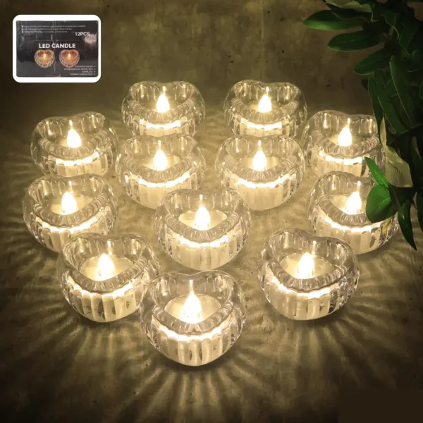Set of 12 Heart-Shaped LED Flameless Decorative Candles