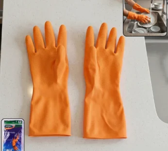 Medium Victor Orange Waterproof Cleaning Rubber Gloves – 1 Pair