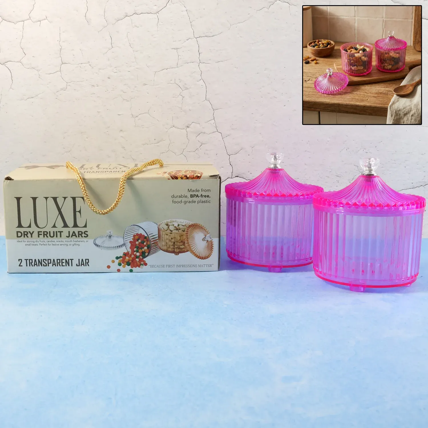 Premium Luxury Transparent Plastic Dry Fruit Storage Jars Set - 2 Pc - Buy Online at Alikart